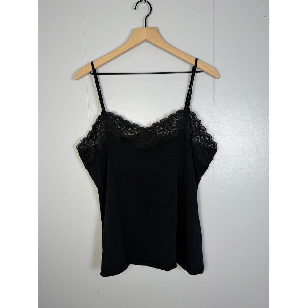 Garnet Hill y2k 90s Romantic Coquette Camisole Top Women XL Black Lace Trim